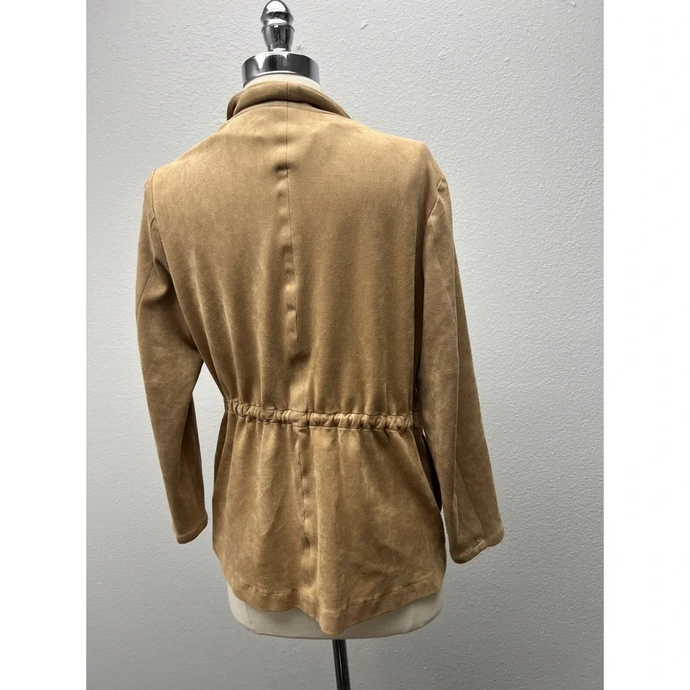 Blank NYC Camel Vegan Suede Open Front Jacket Size M Cinched Waist Lightweight‎ - Picture 10 of 10